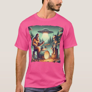 Camiseta Pé Grande Engraçado Com Tambores E Alienígena Joga