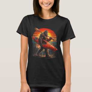 Camiseta Pé grande engraçado remando caiaque pôr do sol ret