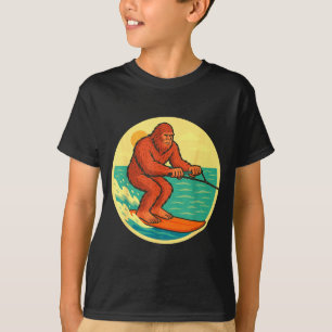 Camiseta Pé-grande esquiando na água gráfico de praia cript
