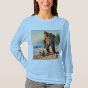 Camiseta Pé Grande Limpando a Praia