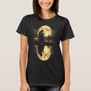 Camiseta Pé-grande pescando reflexo do lago da lua cheia ao
