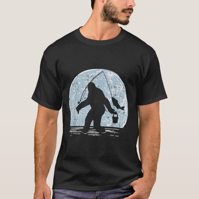Camiseta Pé Grande Sasquatch Pesca Lua Humorístico Presente (Frente)