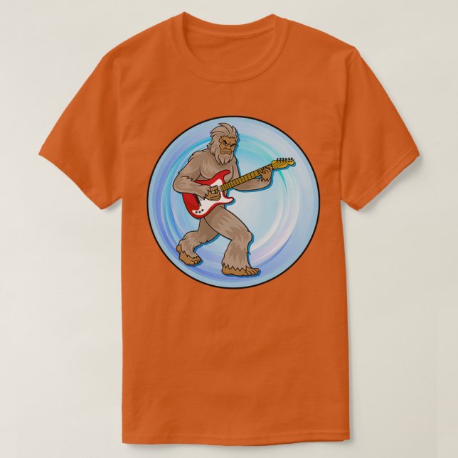 Camiseta Pé Grande Sasquatch Tocando Violão (Frente do Design)