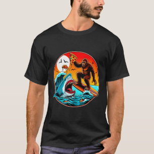 Camiseta Pé Grande Surfando Comendo Pizza Ataque de Tubarão