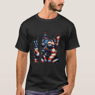 Camiseta Peace Hand German shepherd Dog American Flag USA P