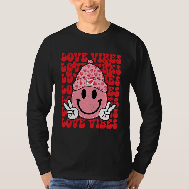 Camiseta Peace Hand Sign Retro Smile Face Love Vibes Valent (Frente)