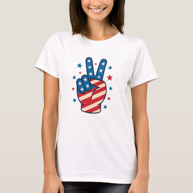 Camiseta Peace Hand USA Flag 4th of July (Frente)