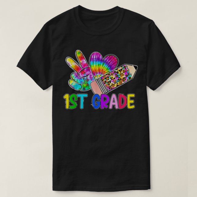 Camiseta Peace Love 1rua Tie Dye Leopard Pencil First (Frente do Design)