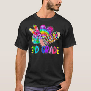 Camiseta Peace Love 3rd Grade Tie Dye Leopard Pencil First