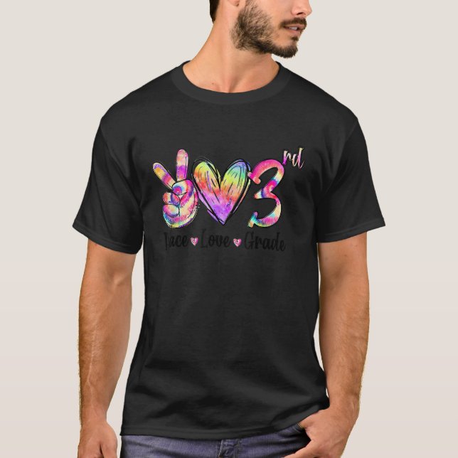 Camiseta Peace Love 3th Grade Tie Dye De Volta Para O Ensin (Frente)