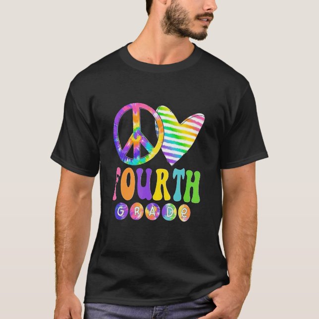 Camiseta Peace Love 4.º Tie Dye Back To School Teache (Frente)