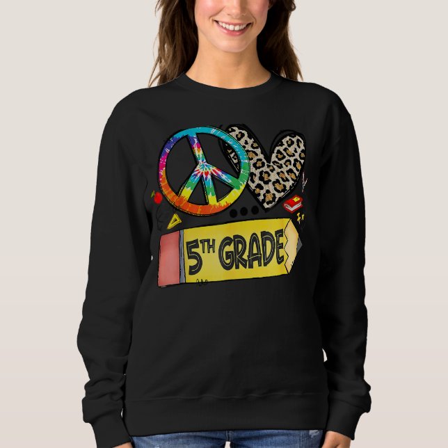 Camiseta Peace Love 5 Grade Tie Dye Leopard De Volta A Scho (Frente)