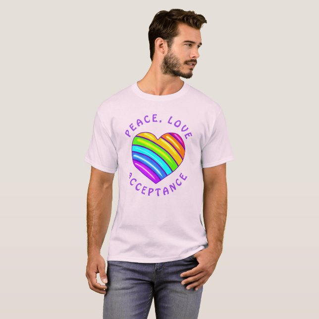 Camiseta Peace, Love, Acceptance Rainbow Pride Heart Shirt (Frente Completa)