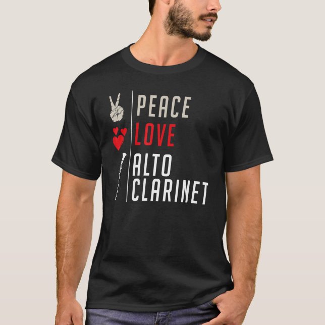 Camiseta Peace Love Alto Clarinet Instrumento Musical Clari (Frente)