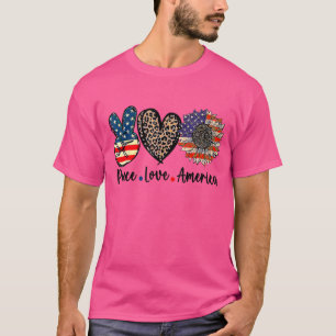 Camiseta Peace Love America 4 de julho Patriotic Sunflower