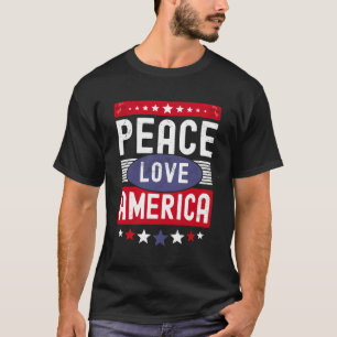 Camiseta Peace Love America Flag Quarto Mulheres 4º De