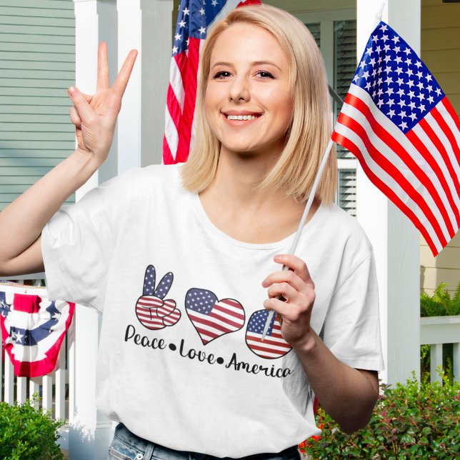Camiseta Peace Love America Funny Patriotic  (Criador carregado)