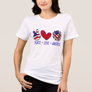 Camiseta Peace Love America Patriotic Flag Heart Sunflower