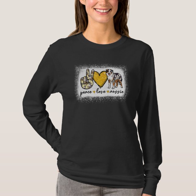 Camiseta Peace Love Aussie Bleached - Pastor australiano au (Frente)
