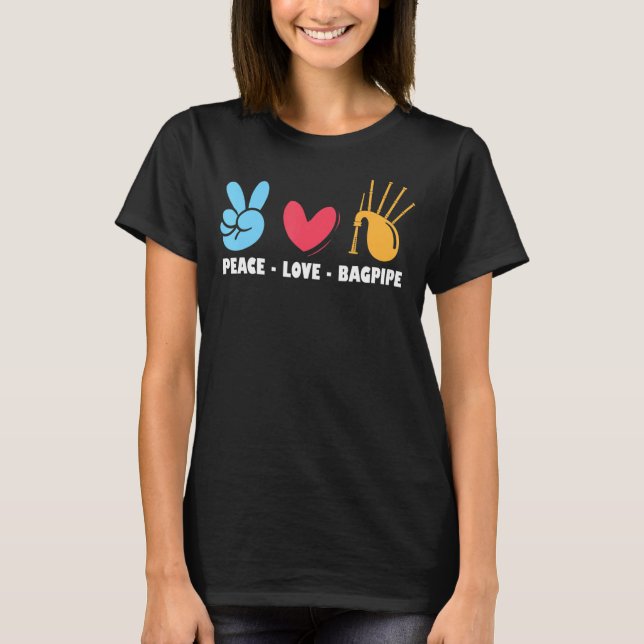 Camiseta Peace Love Bagpiper (Frente)