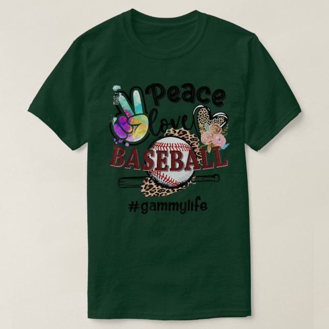 Camiseta Peace Love Baseball Gammy Life Mãe Avó Leopardo (Frente do Design)