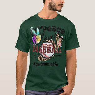 Camiseta Peace Love Baseball Grammie Life Mãe Avó Leopa