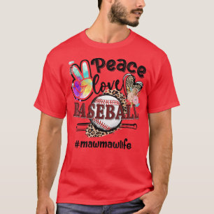 Camiseta Peace Love Baseball Mawmaw Life Mãe Avó Leopar