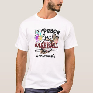 Camiseta Peace Love Baseball Mawmaw Life Mãe Avó Leopar