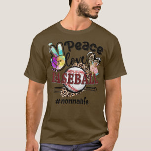 Camiseta Peace Love Baseball Nonna Life Mãe Avó Leopardo