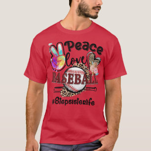 Camiseta Peace Love Baseball Stepirmã Life Mãe Avó Le