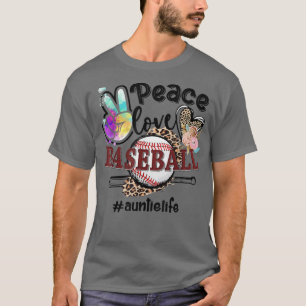 Camiseta Peace Love Baseball tia Life Mãe Avó Leopar