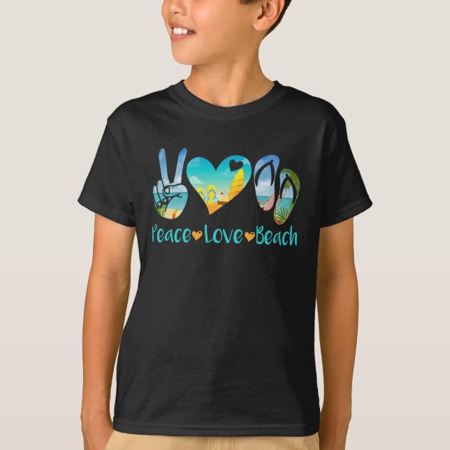 Camiseta Peace Love Beach Summer Vacing Óculos de sol (Frente)
