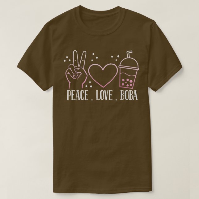 Camiseta Peace Love Boba Bubble Tea Drink Tapioca Boba Tea  (Frente do Design)