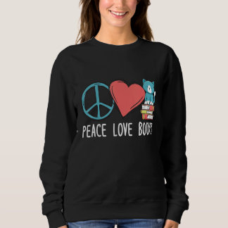 Camiseta Peace Love Books And Cats Reading Cat & Book