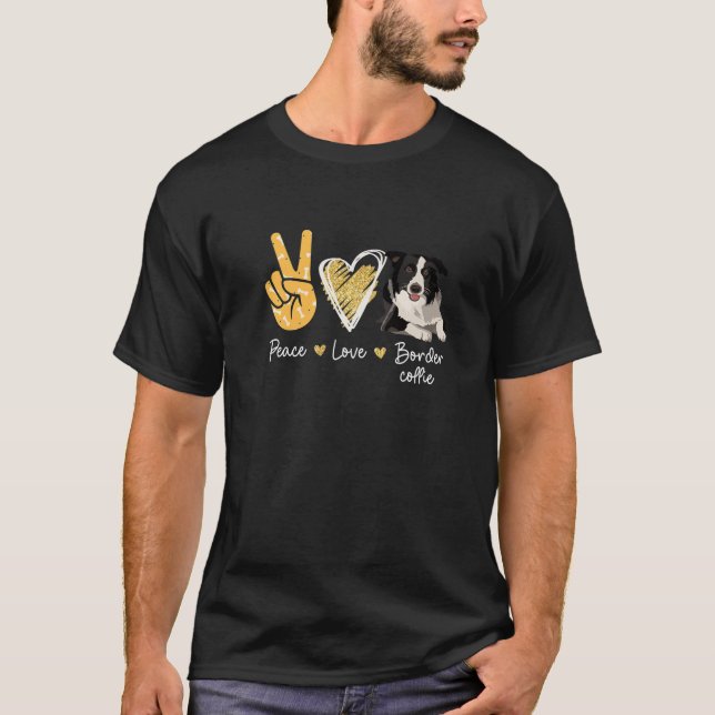 Camiseta Peace Love Border Collie Dog Lovers (Frente)