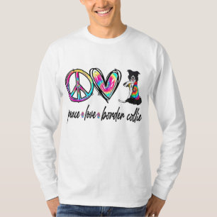 Camiseta Peace Love Border Collie Tie Dye Dog Lover Mãe