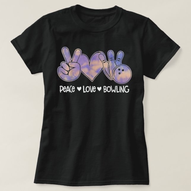 Camiseta Peace Love Bowling Tie Dye Colorful Rainbow Bowlin (Frente do Design)