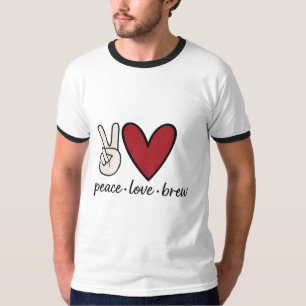 Camiseta Peace Love Brew Retro Ringer para Café