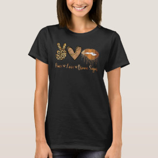 Camiseta Peace Love Brown Sugar Leopard Hand Heart And Lips