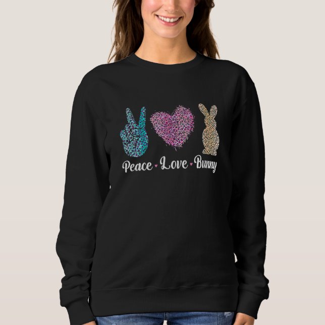 Camiseta Peace Love Bunny Leopard Graphirt Engraçada (Frente)
