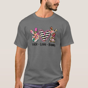 Camiseta Peace Love Bunny Peace Sign Hippie Páscoa Day