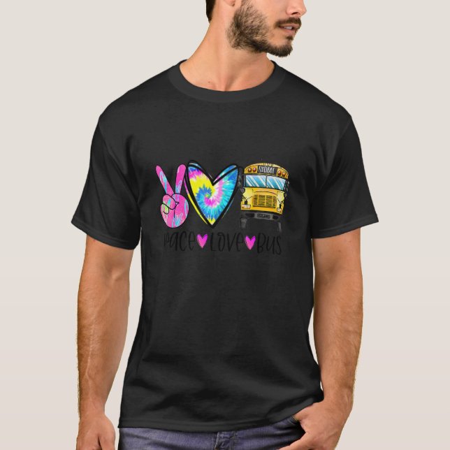 Camiseta Peace Love Bus Driver First Day Of School Heart Ha (Frente)