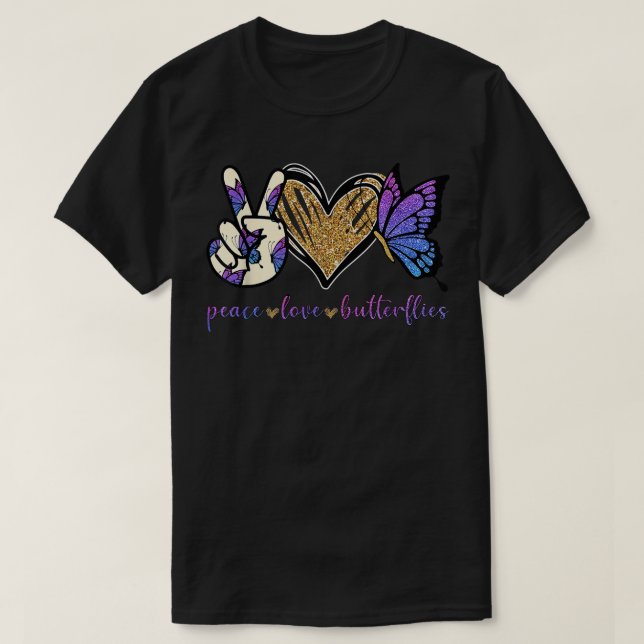 Camiseta Peace Love Butterflies Butterfly Lovers Men Women  (Frente do Design)