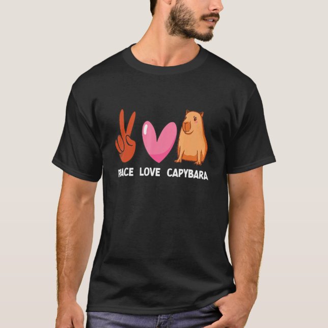 Camiseta Peace Love Capybara Aquatic Animal Rodent Capy (Frente)