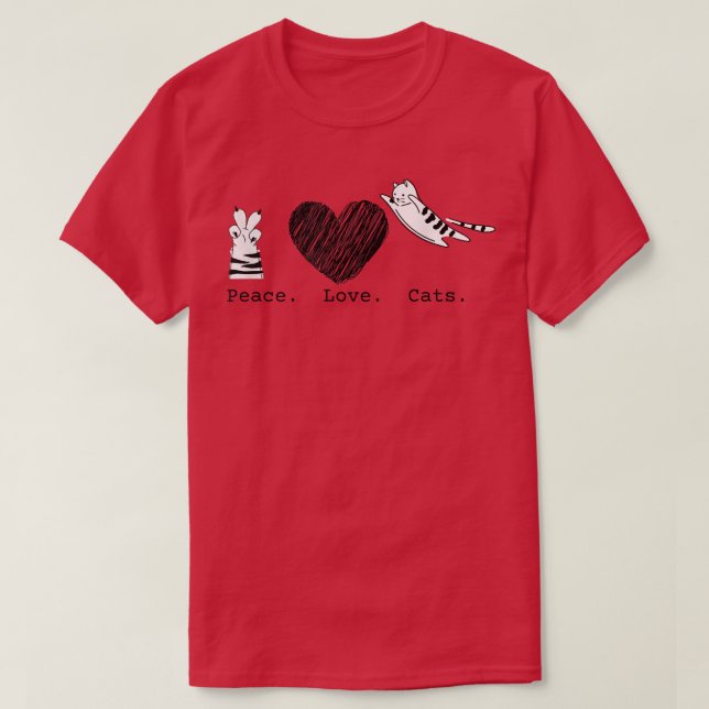 Camiseta Peace Love Cats Hippy (Frente do Design)