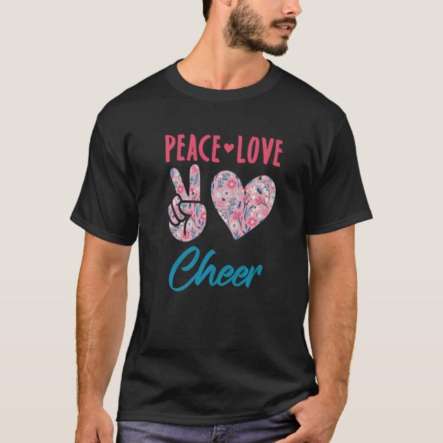 Camiseta Peace Love Cheer Cute Cheerleading Cheerleader Coa (Frente)
