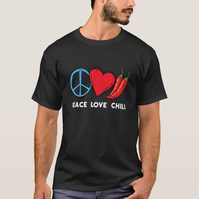Camiseta Peace Love Chili Peppers Red Hot Spicper Eat (Frente)