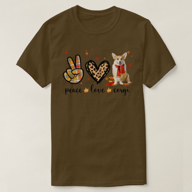 Camiseta Peace Love Corgi Dog Scarf Leopard Fall Autumn Tha (Frente do Design)