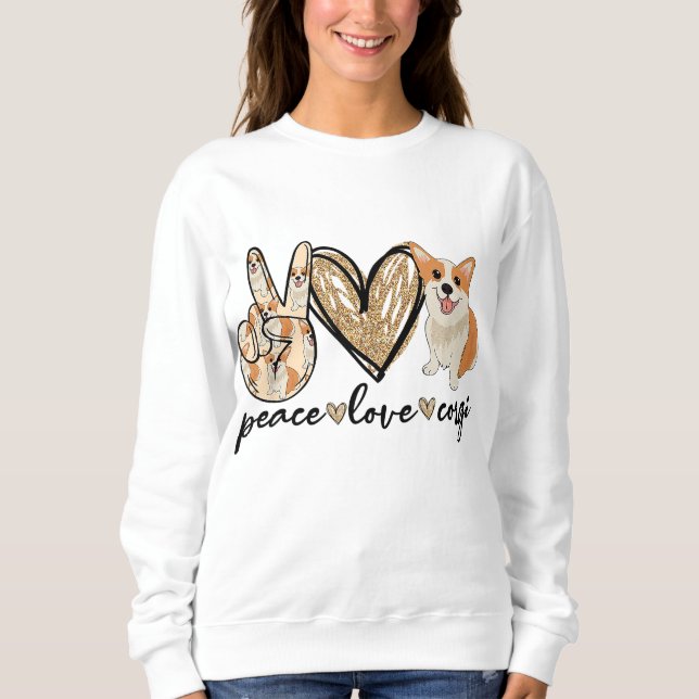 Camiseta Peace Love Corgi Engraçado Cachorro Mãe Dia de as  (Frente)