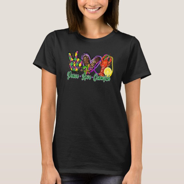 Camiseta Peace Love Crawfish Mardi Gras Leopard Heart Festi (Frente)
